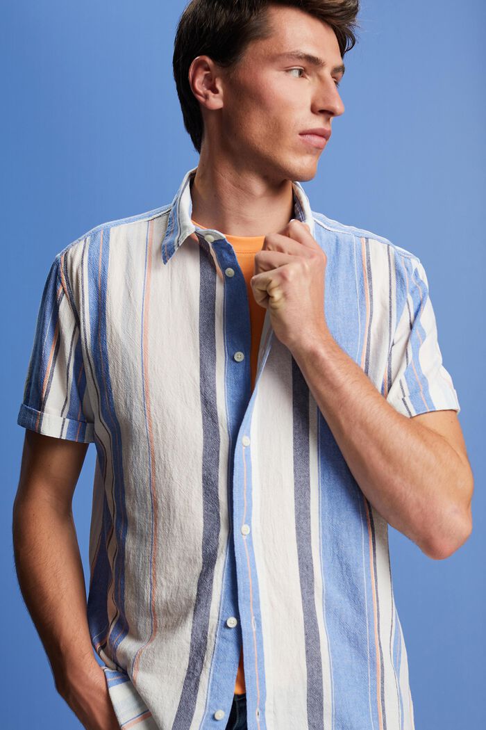 Kurzarm-Hemd mit Streifen, 100% Baumwolle, BRIGHT BLUE, detail image number 4