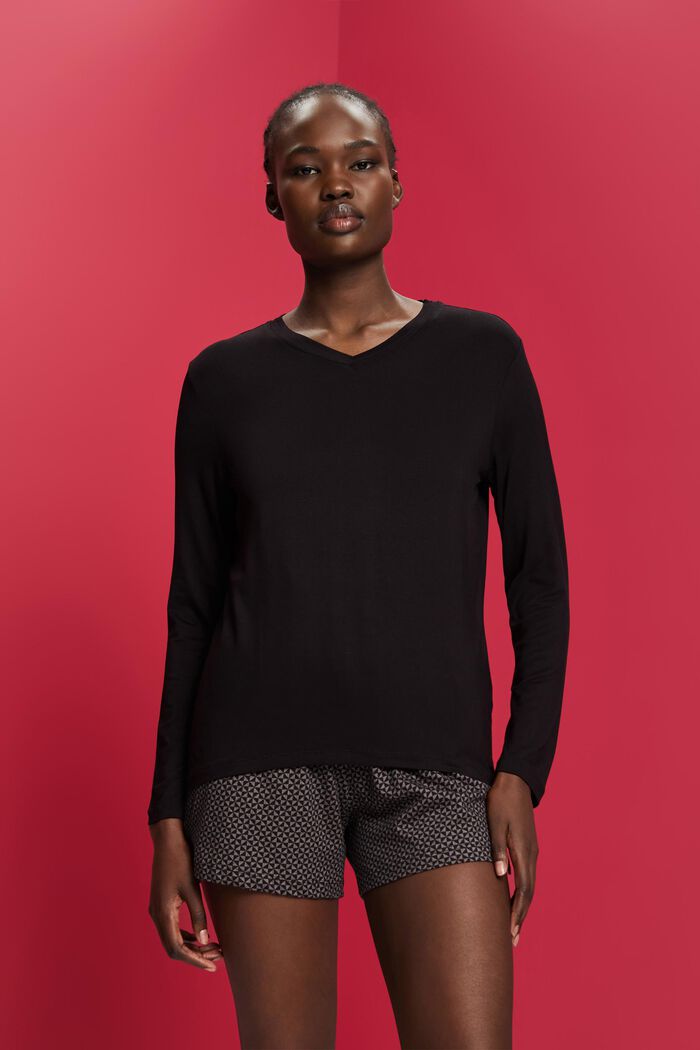 Pyjama-Shirt aus LENZING™ ECOVERO™, BLACK, detail image number 0
