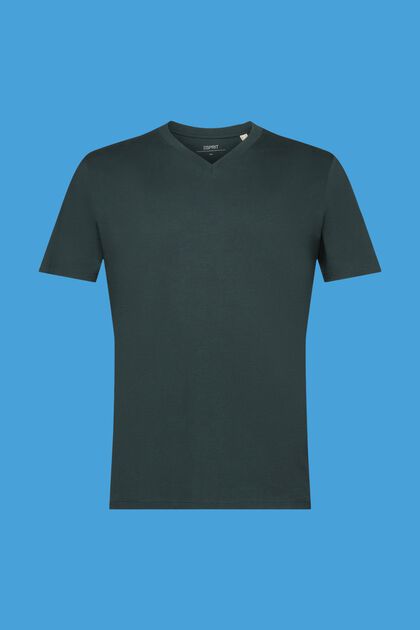T-Shirt aus Baumwolle mit V-Ausschnitt, Slim Fit, TEAL BLUE, overview