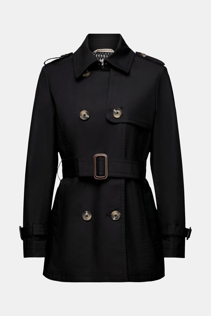 Kurzer zweireihiger Trenchcoat, BLACK, detail image number 6