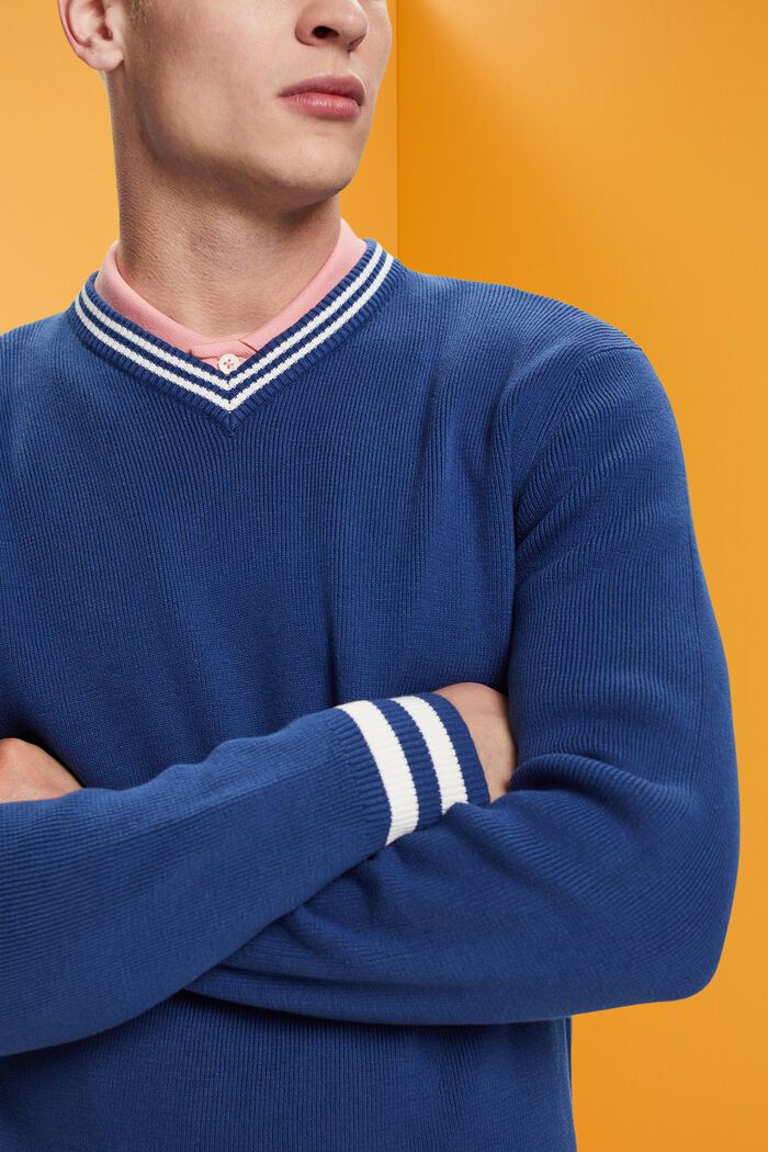 Pullover mit V-Ausschnitt, nachhaltige Baumwolle, BLUE, detail image number 2