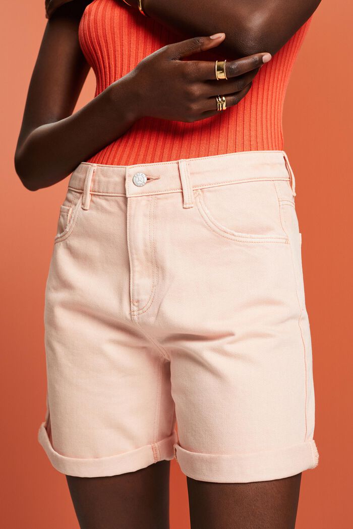 Jeansshorts mit hohem Bund und Umschlagsäumen, PASTEL PINK, detail image number 2