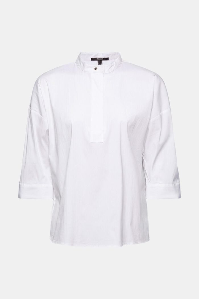 Bluse mit geknöpftem Stehkragen, WHITE, overview