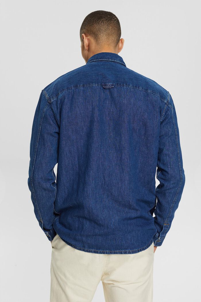 Mit Leinen: Jeanshemd mit Taschen, BLUE MEDIUM WASHED, detail image number 3