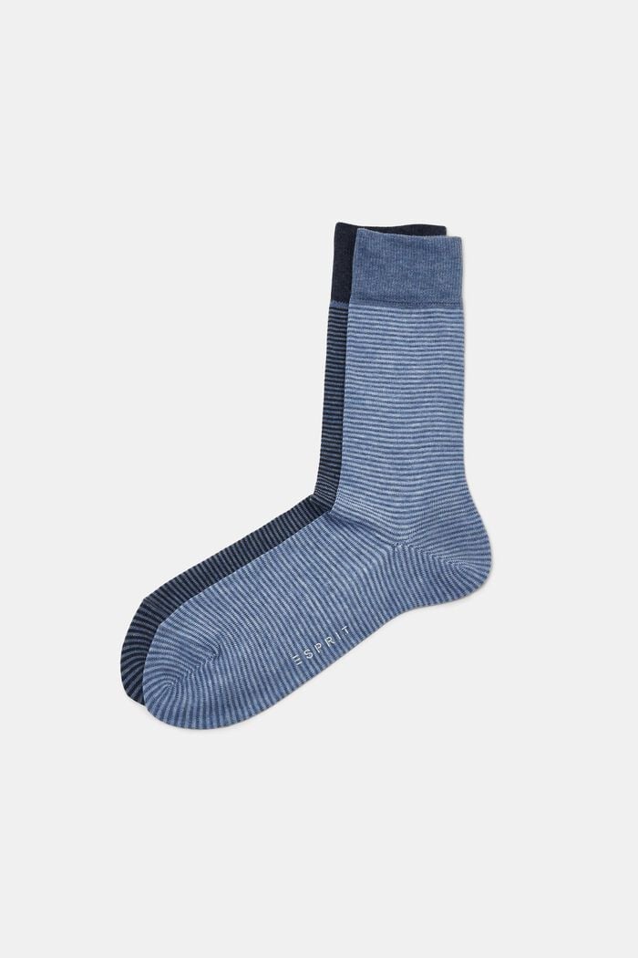 2er-Set gestreifte Socken, organische Baumwolle, BLUE, overview