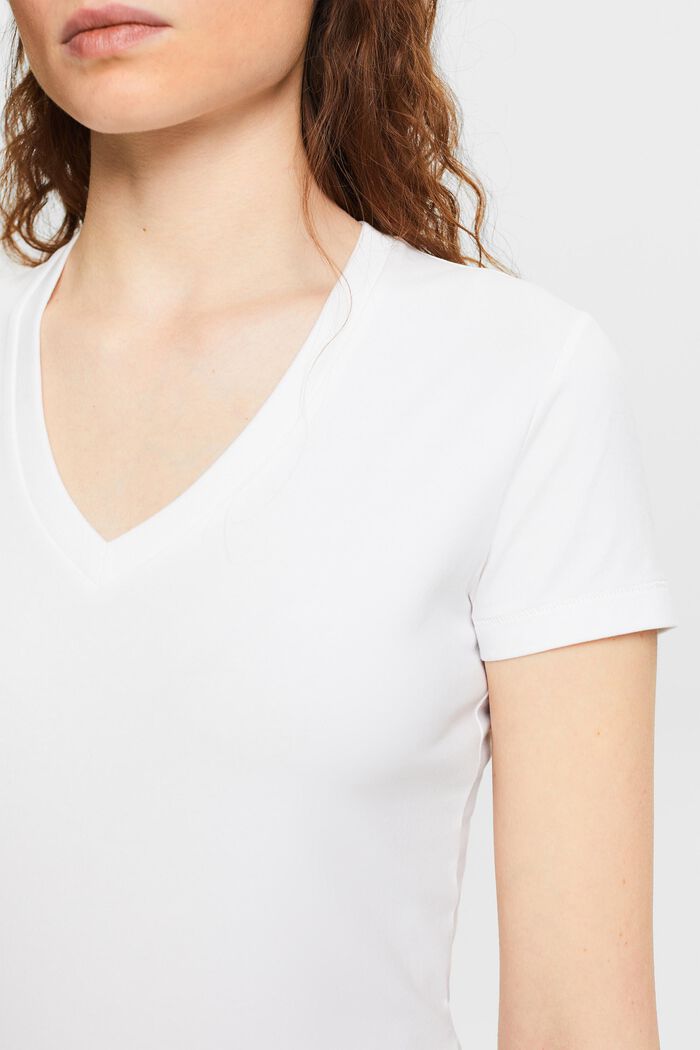 Jersey-T-Shirt mit V-Ausschnitt, WHITE, detail image number 3