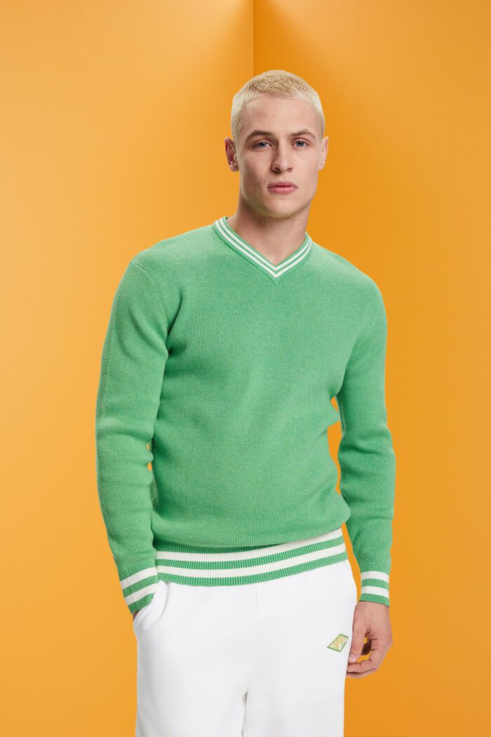 Pullover mit V-Ausschnitt, nachhaltige Baumwolle, GREEN, detail image number 0
