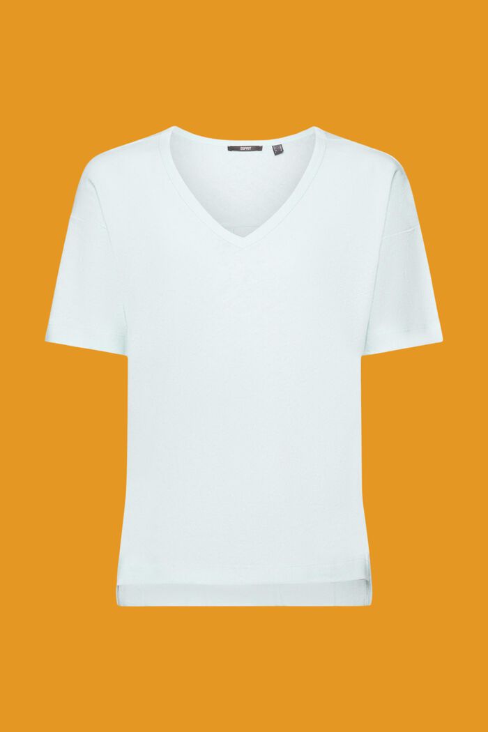 T-Shirt mit V-Ausschnitt aus Leinen-Mix, LIGHT AQUA GREEN, detail image number 6
