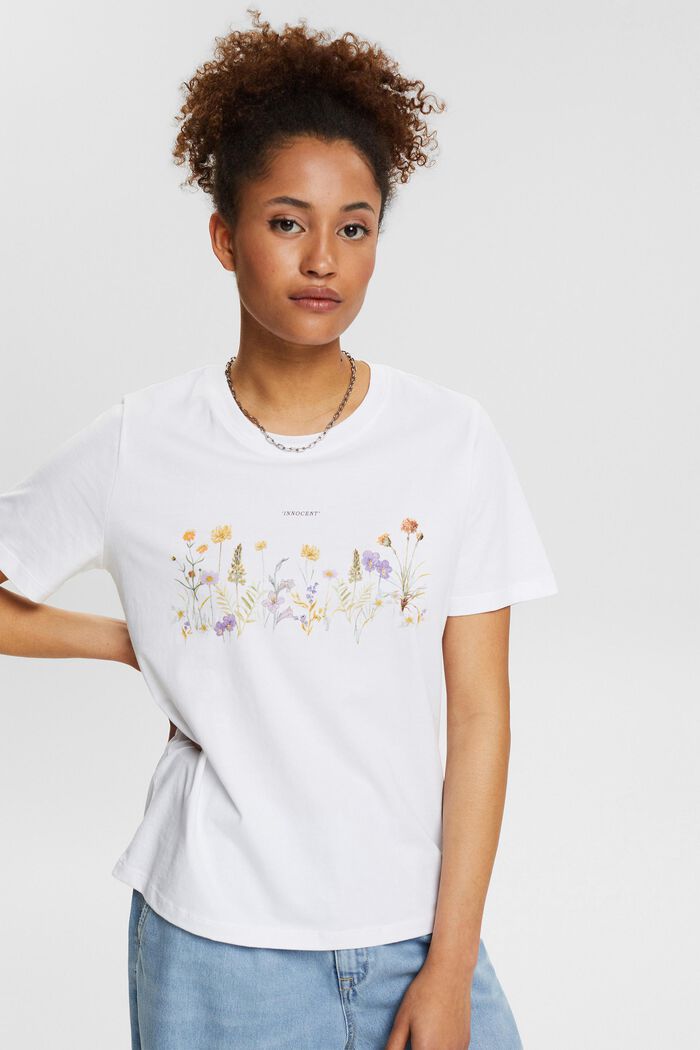 T-Shirt mit Blumen-Print, WHITE, detail image number 1