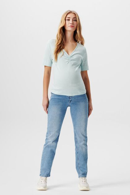 Jeans mit geradem Beinverlauf und Überbauchbund, LIGHTWASH, overview