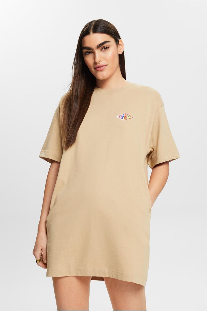 T-Shirt-Kleid mit Stickerei, SAND, detail image number 0