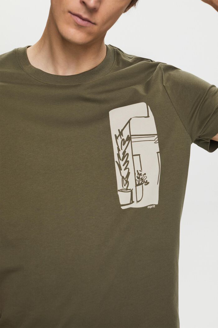 T-Shirt mit Frontprint, 100% Baumwolle, KHAKI GREEN, detail image number 2