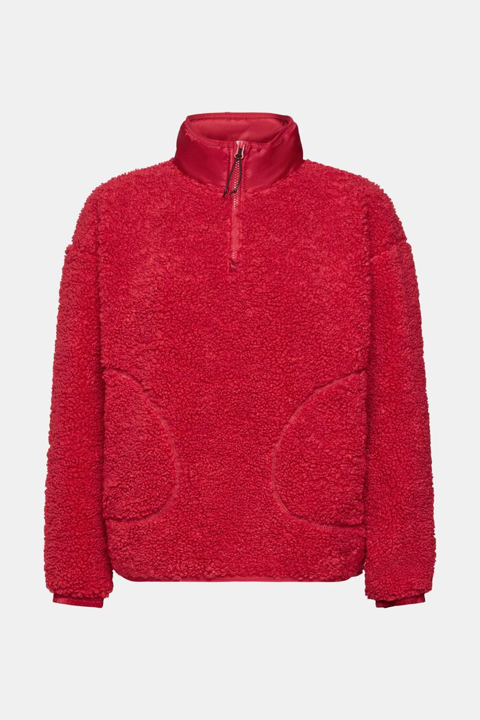 Sweatshirt aus Teddyfleece mit halbem Zipper, CHERRY RED, detail image number 5