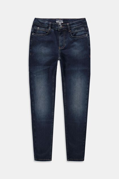 Tapered Jeans mit Verstellbund, BLUE BLACK WASHED, overview