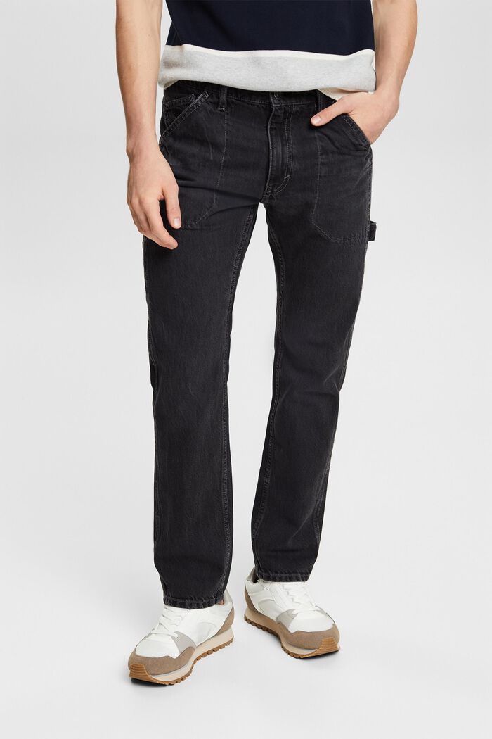 Jeans mit geradem Bein und mittlerer Bundhöhe, BLACK DARK WASHED, detail image number 0