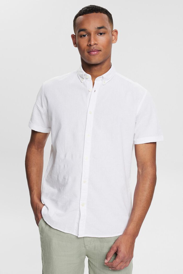 Mit Leinen: kurzärmeliges Button-Down-Hemd, WHITE, detail image number 0