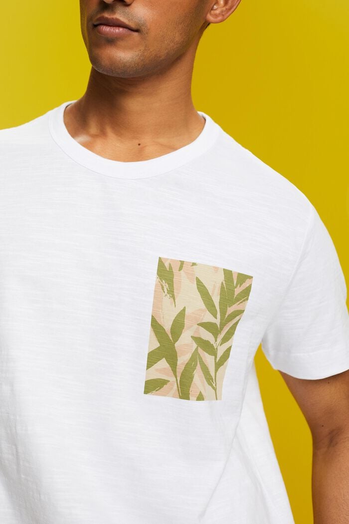 Jersey-T-Shirt mit Brust-Print, 100 % Baumwolle, WHITE, detail image number 2
