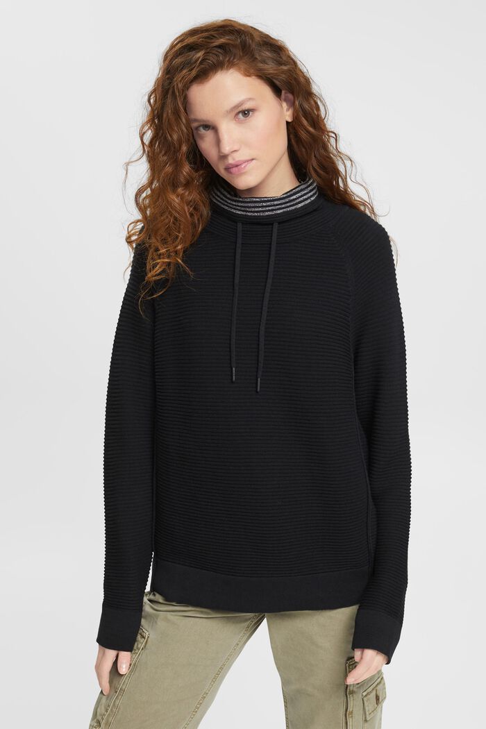 Pullover mit Trichterausschnitt, 100 % Baumwolle, BLACK, detail image number 0