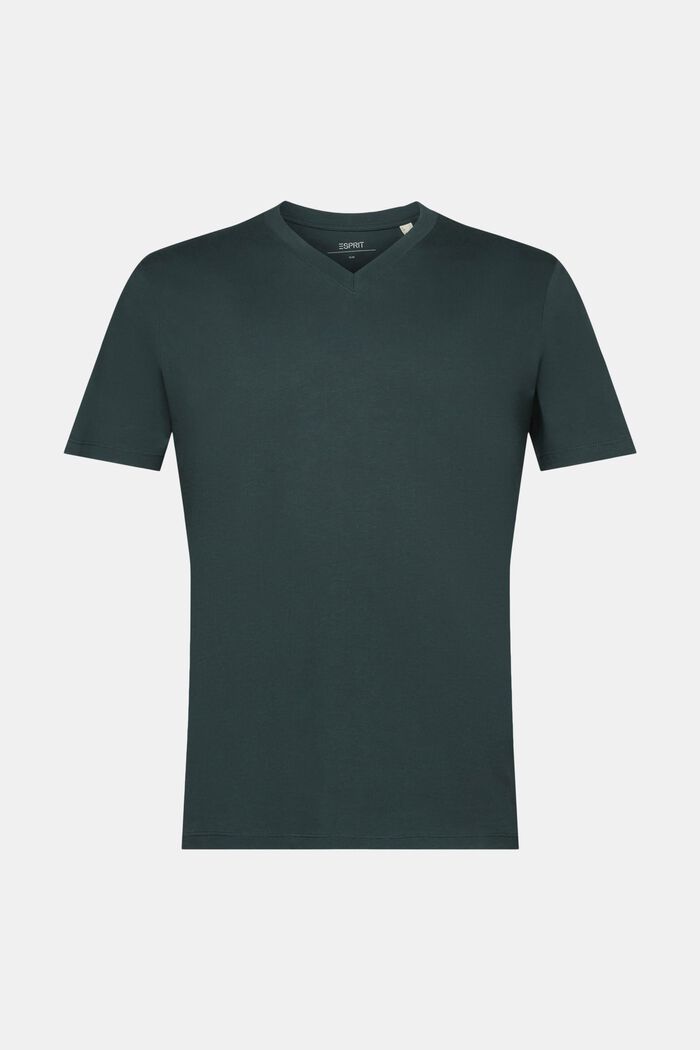 T-Shirt aus Baumwolle mit V-Ausschnitt, Slim Fit, TEAL BLUE, detail image number 6