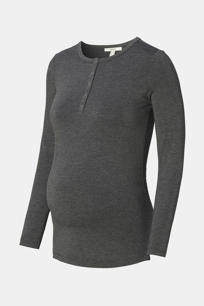 Longsleeve mit Knopfleiste, CHARCOAL GREY, overview