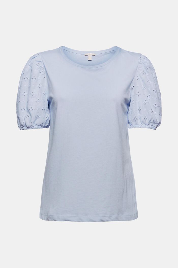 T-Shirt mit Stoffärmeln und Lochstickerei, LIGHT BLUE LAVENDER, detail image number 5