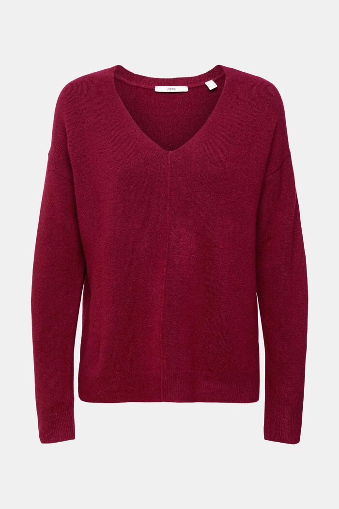 V-Ausschnitt-Pullover aus Wollmix, CHERRY RED, detail image number 2