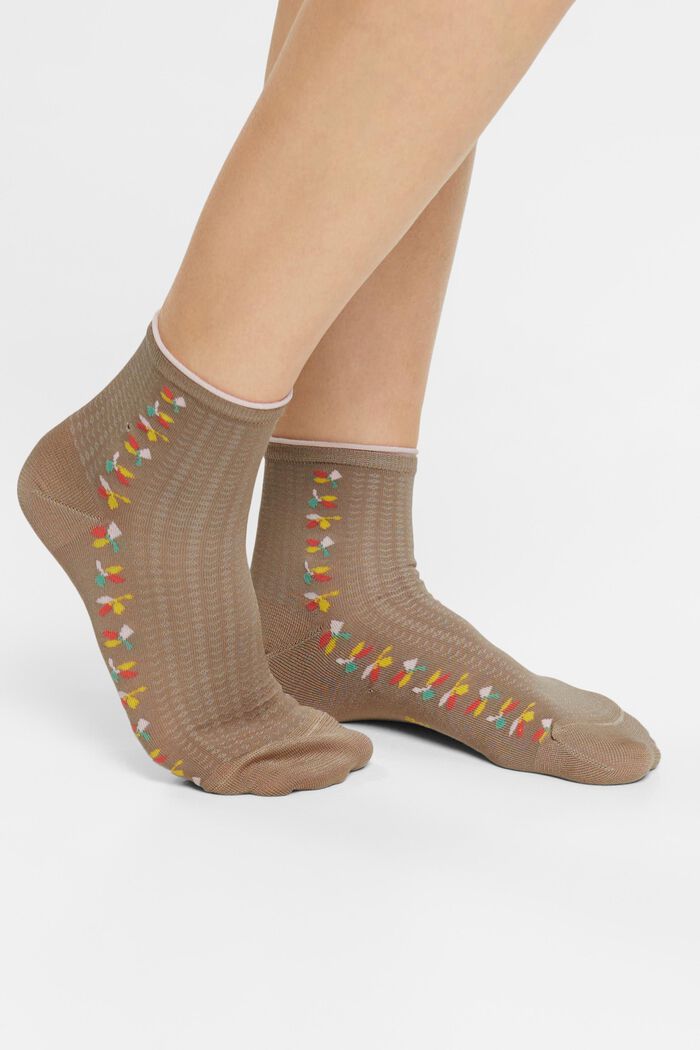 Knöchelhohe Socken mit strukturiertem Blatt-Muster, BROWN, detail image number 0