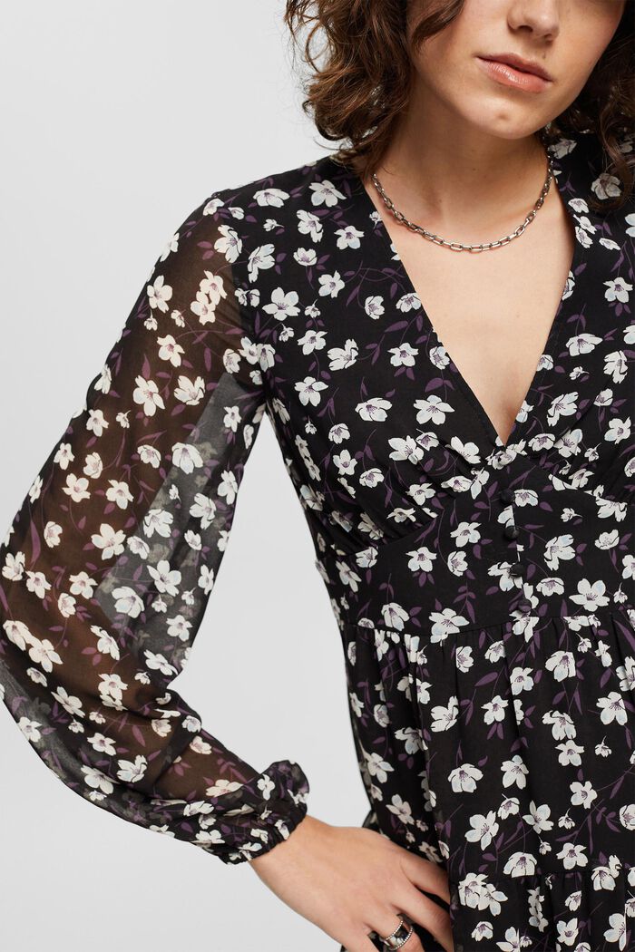 Kleid mit V-Ausschnitt und Allover-Print, BLACK, detail image number 2