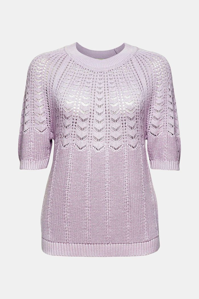 Kurzarm-Pullover aus 100% Baumwolle, LILAC, detail image number 6