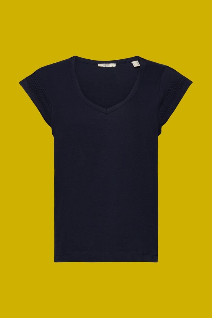 T-Shirt mit V-Ausschnitt, 100 % Baumwolle, NAVY, detail image number 6