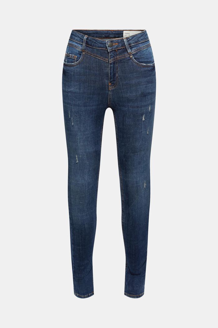 Knöchellange Jeans im Used-Look, Bio-Baumwolle, BLUE DARK WASHED, detail image number 6