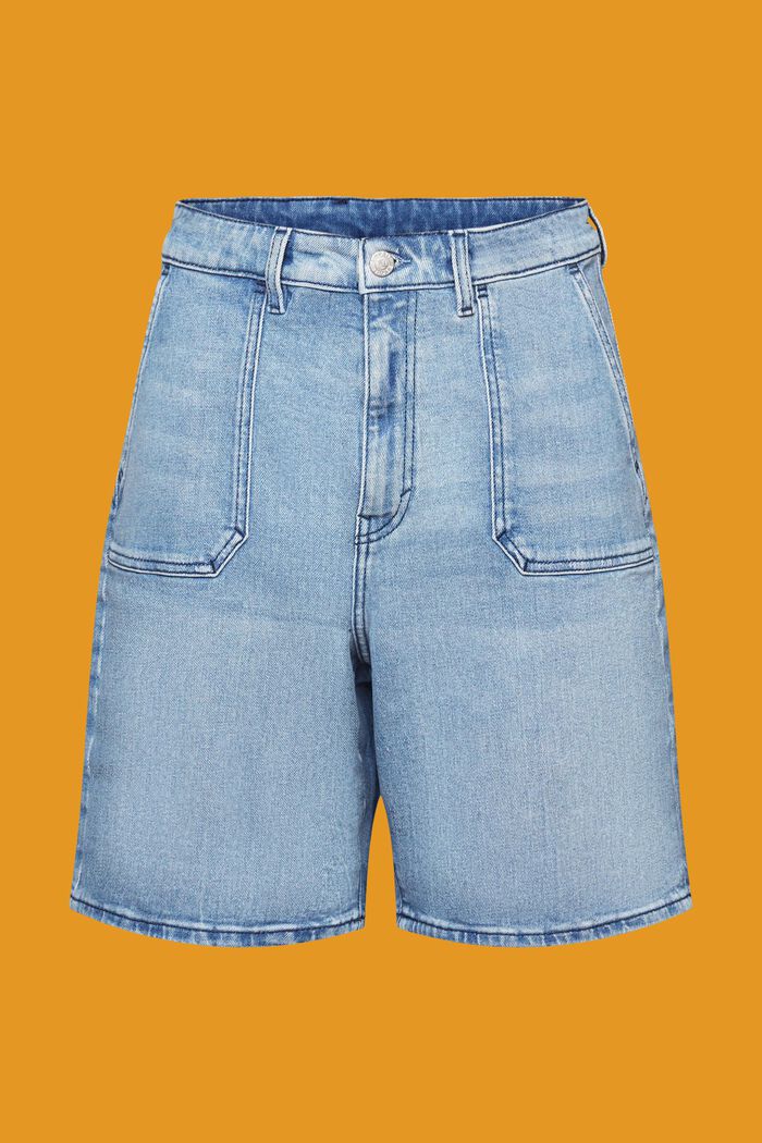 Jeans-Shorts mit hohem Bund, BLUE LIGHT WASHED, detail image number 7