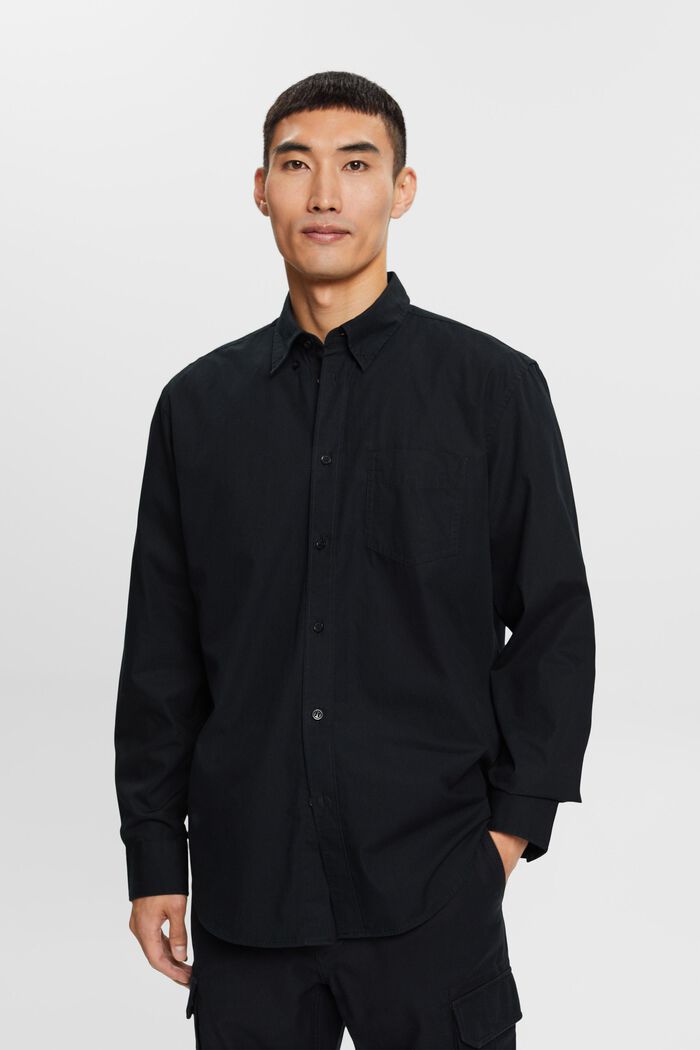 Button-Down-Hemd aus Popeline, 100 % Baumwolle, BLACK, detail image number 0