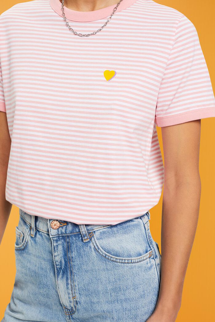 Gestreiftes Baumwoll-T-Shirt mit Stickmotiv, PINK, detail image number 2
