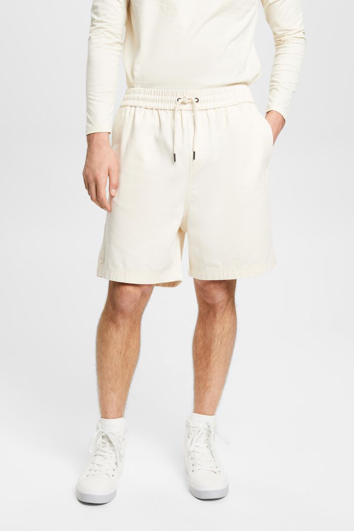 Shorts aus reiner Baumwolle mit Print hinten, CREAM BEIGE, detail image number 0