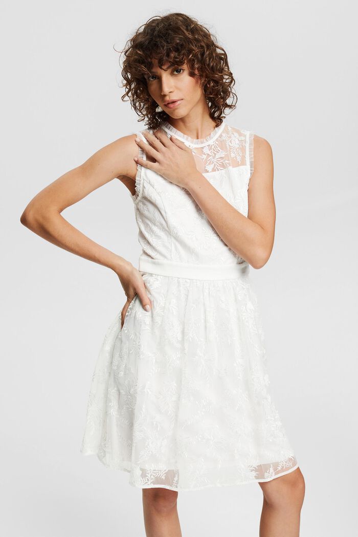 Kleid mit floraler Stickerei, OFF WHITE, detail image number 0