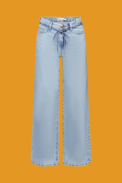 Jeans mit hohem Bund, weitem Bein und Schnürtel