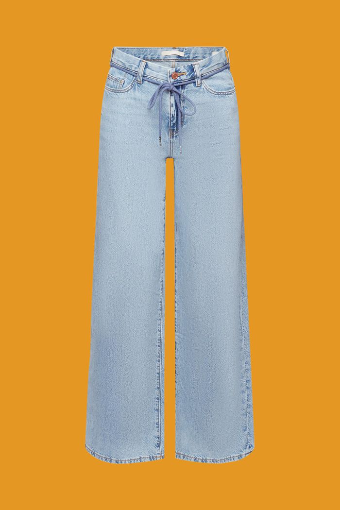 Jeans mit hohem Bund, weitem Bein und Schnürtel, BLUE LIGHT WASHED, detail image number 7