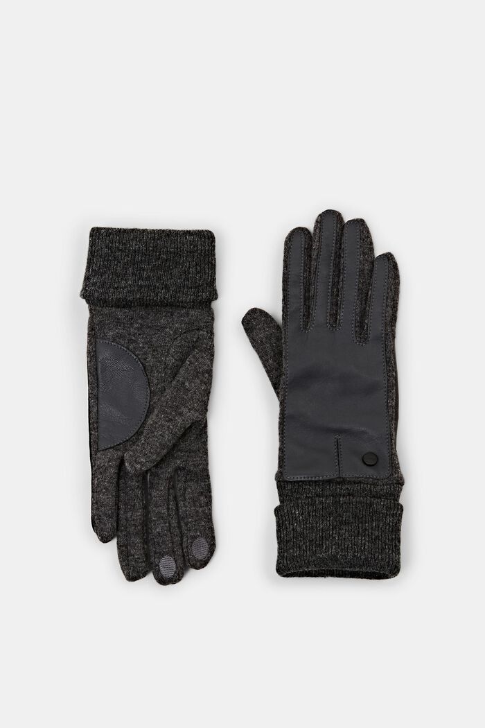 Handschuhe aus Wollmix mit Lederbesatz, ANTHRACITE, detail image number 0
