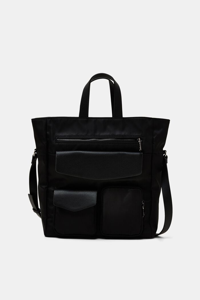 Nylon-Totebag mit Fronttaschen, BLACK, detail image number 0
