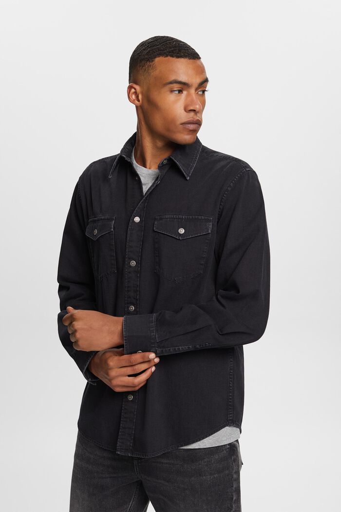 Jeanshemd aus 100 % Baumwolle, BLACK DARK WASHED, detail image number 0