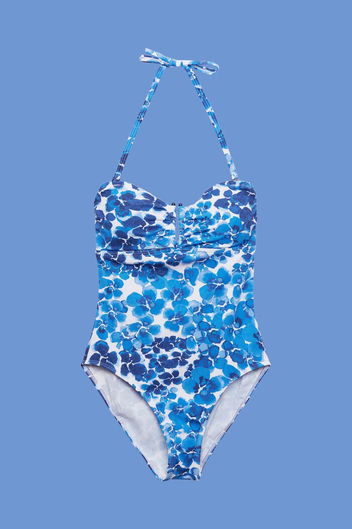 Wattierter Neckholder-Badeanzug mit Allover-Print, BLUE, detail image number 3