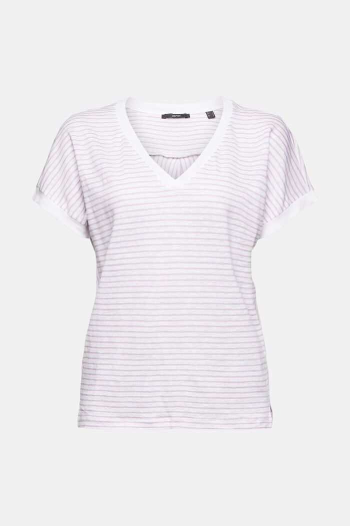 Gestreiftes T-Shirt aus 100% Leinen, WHITE, overview