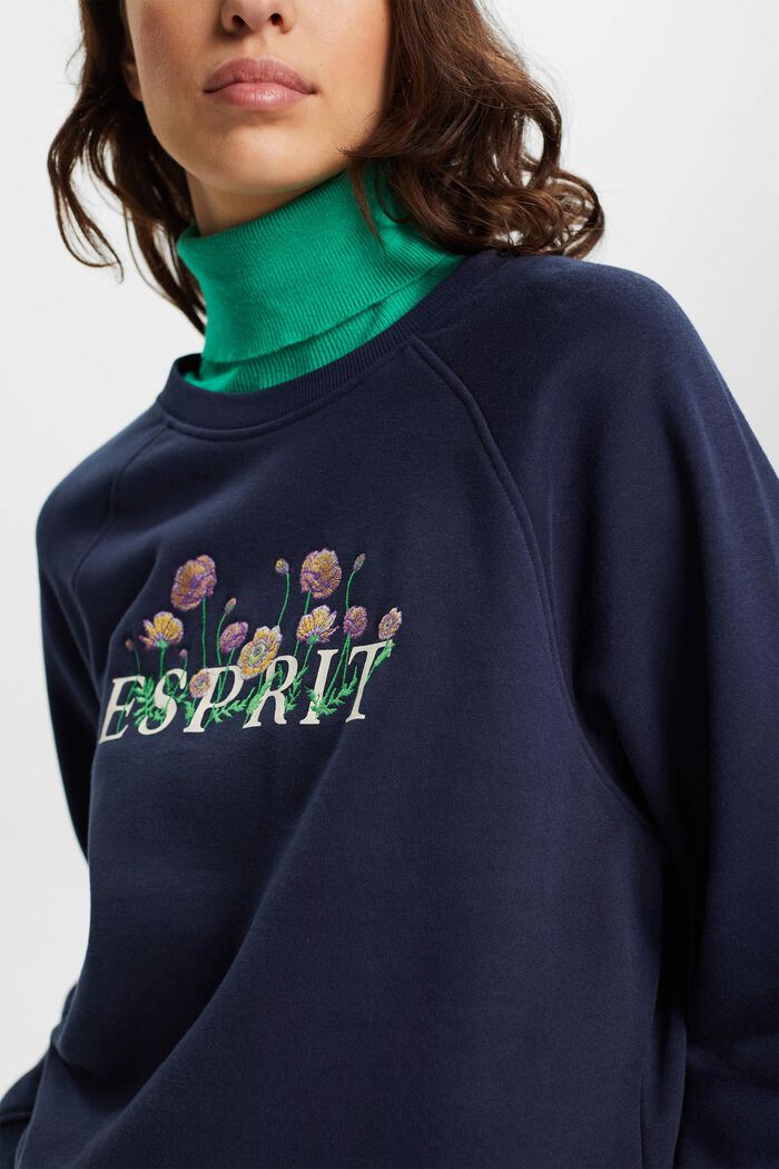 Sweatshirt mit Logoprint und Blumenstickereien, NAVY, detail image number 2
