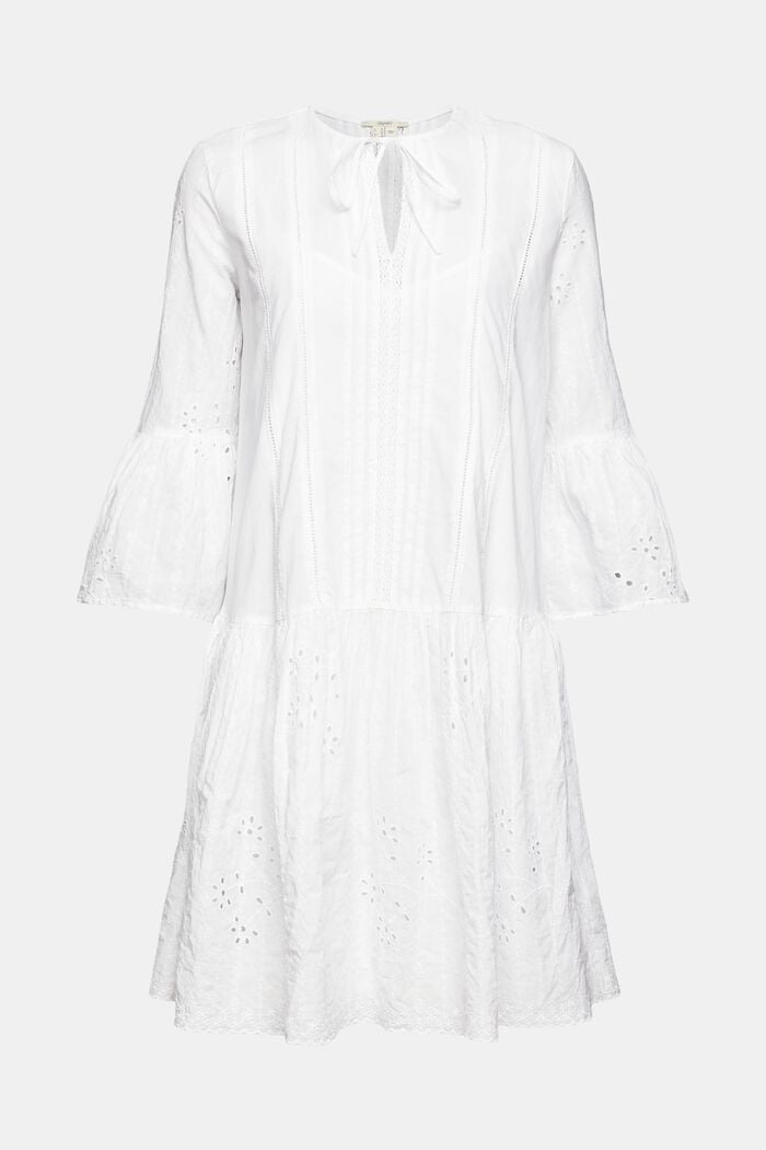 Kleid mit Lochspitze und Stickerei, WHITE, detail image number 7