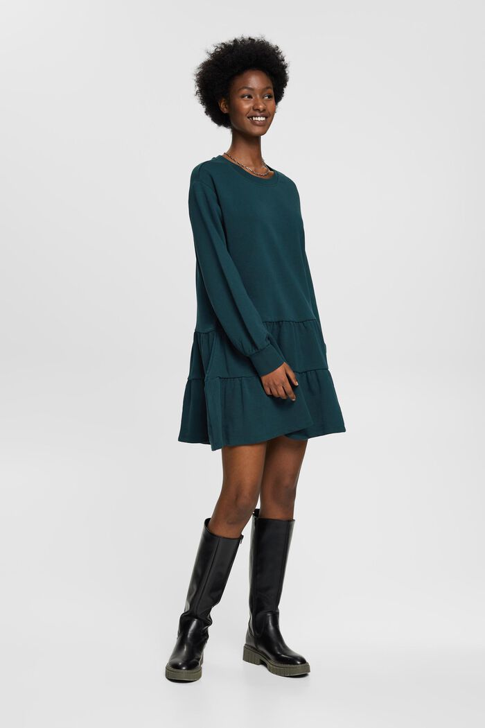 Mini-Sweatshirt-Kleid mit Rüschen, DARK TEAL GREEN, detail image number 5