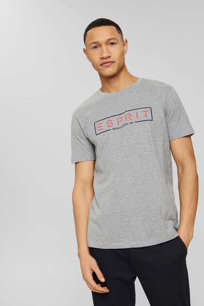 Jersey-T-Shirt mit Logo aus Baumwoll-Mix, MEDIUM GREY, overview