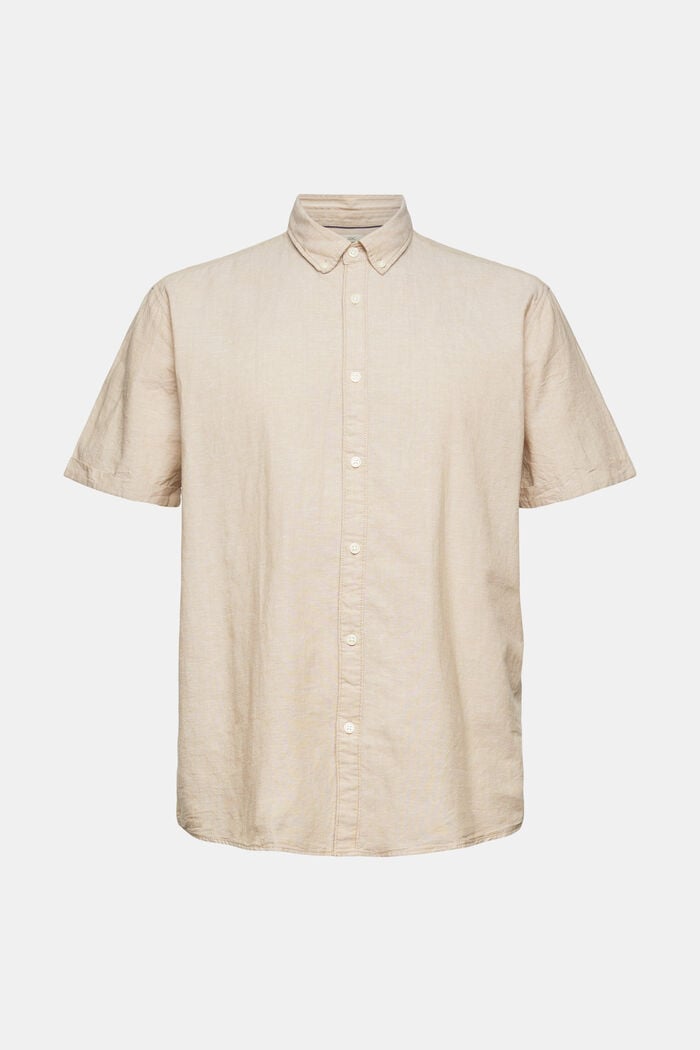 Mit Leinen: kurzärmeliges Button-Down-Hemd