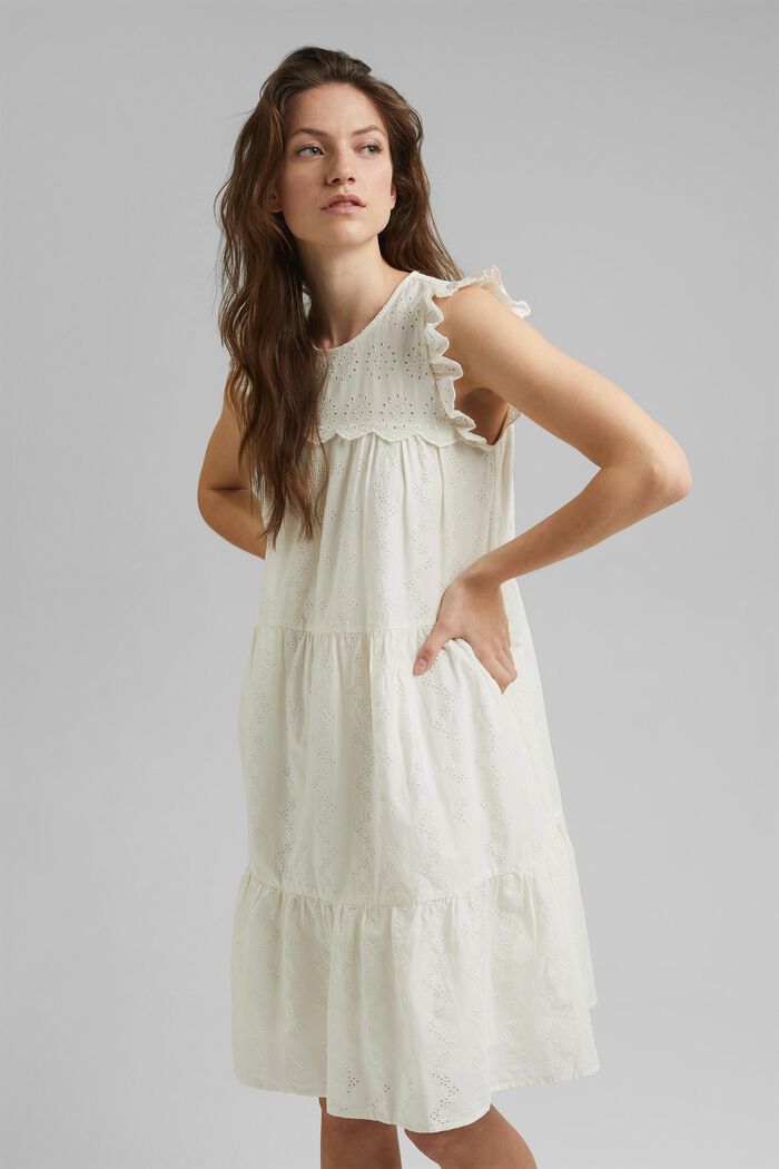 Kleid mit Lochstickerei, Organic Cotton, OFF WHITE, detail image number 0