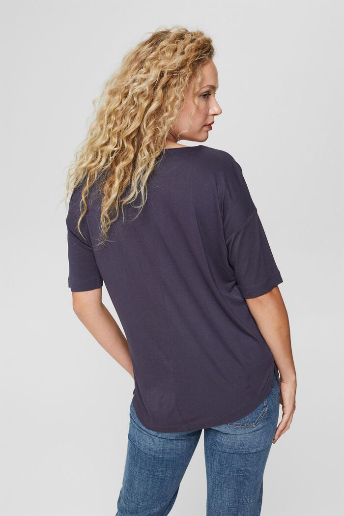 T-Shirt mit Metallic-Print, LENZING™ ECOVERO™, DARK BLUE, detail image number 3
